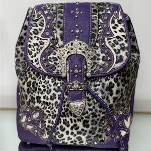 Purple and Black Leopard Print Women's Backpack